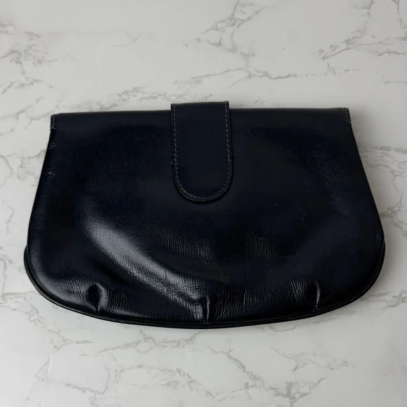 Vintage GUCCI Navy Leather Horsebit Clutch - Picture 2 of 4